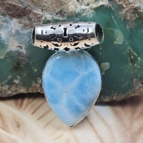 Bali Style Larimar 1.5" 925 Sterling Silver Pendant (REXT15-59)