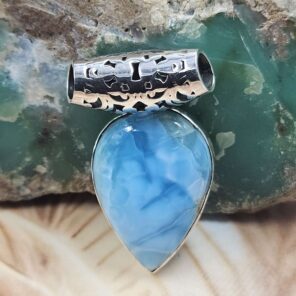 Bali Style Larimar 1.5" 925 Sterling Silver Pendant (REXT15-55)