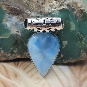 Bali Style Larimar 1.5" 925 Sterling Silver Pendant (REXT15-65)