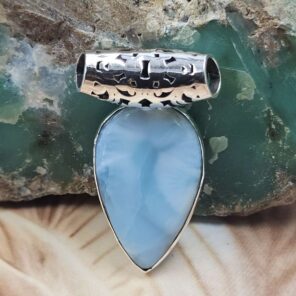 Bali Style Larimar 1.5" 925 Sterling Silver Pendant (REXT15-56)