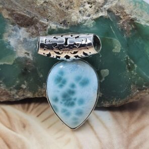Bali Style Larimar 1.5" 925 Sterling Silver Pendant (REXT15-54)