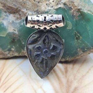 Bali Style Carved Labradorite 1.5" 925 Sterling Silver Pendant (REXT15-49)