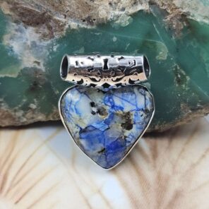 Bali Style Azurite Turquoise 1.3" 925 Sterling Silver Pendant (REXT15-48)