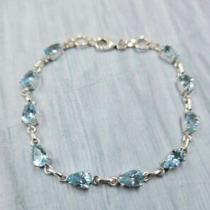 Blue Topaz 925 Sterling Silver Tennis Bracelet (REXT7-4)