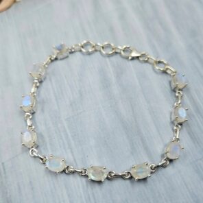 Rainbow Moonstone 925 Sterling Silver Tennis Bracelet (REXT7-6)