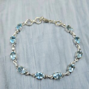 Blue Topaz 925 Sterling Silver Tennis Bracelet (REXT7-7)