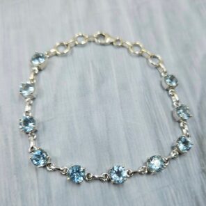 Blue Topaz 925 Sterling Silver Tennis Bracelet (REXT7-11)