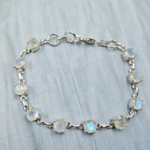 Rainbow Moonstone 925 Sterling Silver Tennis Bracelet (REXT7-12)