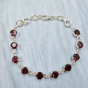 Garnet 925 Sterling Silver Tennis Bracelet (REXT7-13)