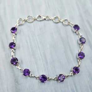 Amethyst 925 Sterling Silver Tennis Bracelet (REXT7-14)