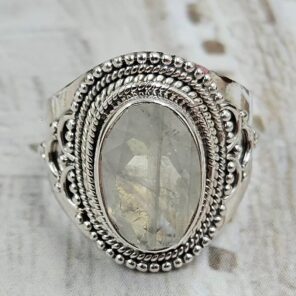 Rainbow Moonstone Size US 8 925 Sterling Silver Ring (RS35-120)