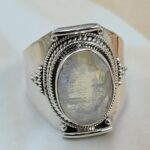Rainbow Moonstone Size US 8 925 Sterling Silver Ring (RS35-126)