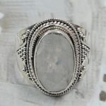 Rainbow Moonstone Size US 8 925 Sterling Silver Ring (RS35-130)