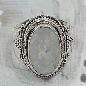 Rainbow Moonstone Size US 8 925 Sterling Silver Ring (RS35-130)