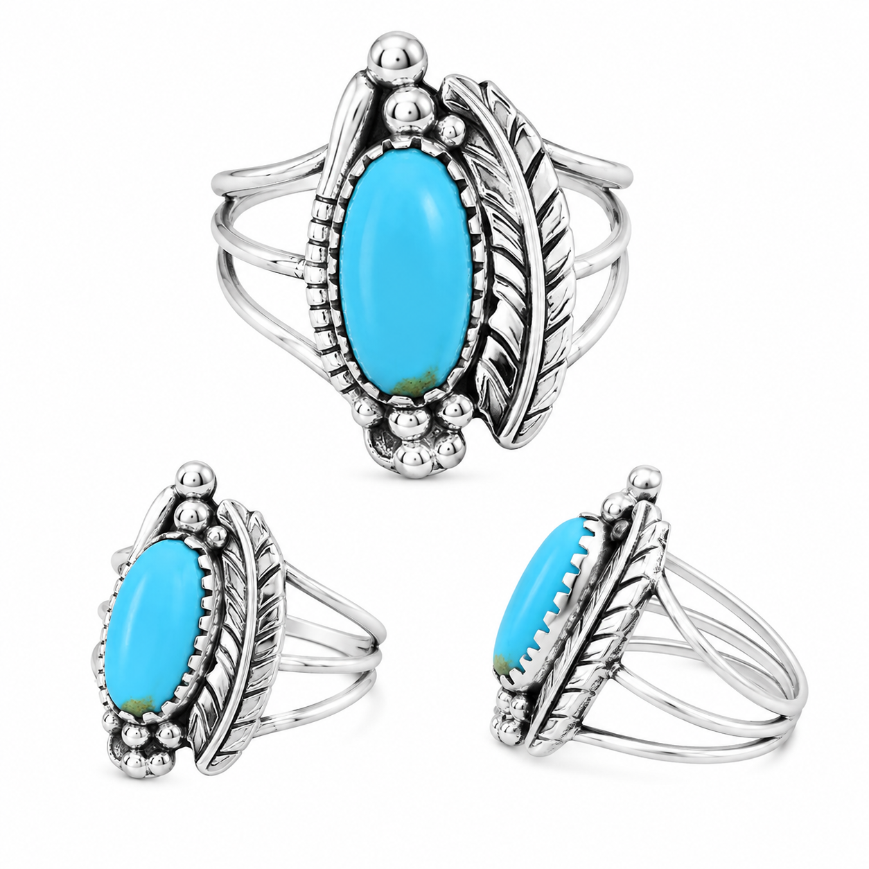 Kingman Turquoise 925 Sterling Silver Ring (REXT91-74)