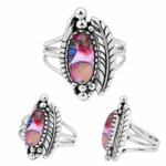 Pink Dahlia Turquoise 925 Sterling Silver Ring (REXT91-76)