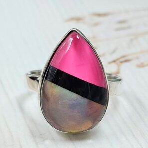 Aurora Opal & Pink Composite Size US 8 925 Sterling Silver Ring (REXT77-65)