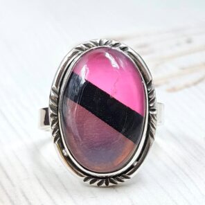 Aurora Opal & Pink Composite Size US 8 925 Sterling Silver Ring (REXT77-66)