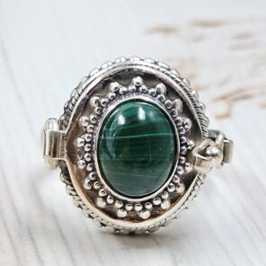 Malachite Size US 9 925 Sterling Silver Poison Box Ring (REXT77-68)