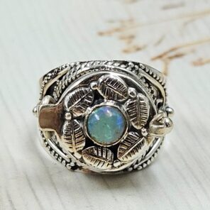 Ethiopian Opal Size US 7 925 Sterling Silver Poison Box Ring (REXT77-67)