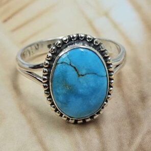 White Water Turquoise Size US 8 925 Sterling Silver Ring (REXT8-297)