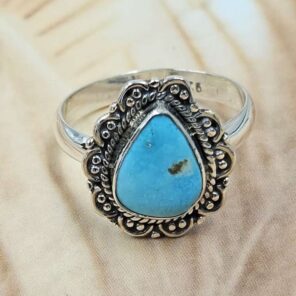 White Water Turquoise Size US 8 925 Sterling Silver Ring (REXT8-319)