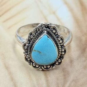 White Water Turquoise Size US 7 925 Sterling Silver Ring (REXT8-314)