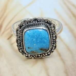 White Water Turquoise Size US 9 925 Sterling Silver Ring (REXT8-325)