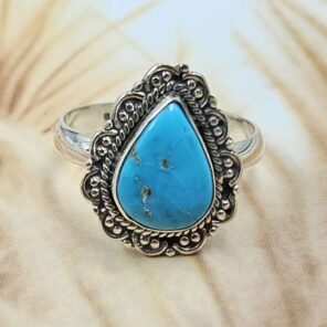 White Water Turquoise Size US 9 925 Sterling Silver Ring (REXT8-328)