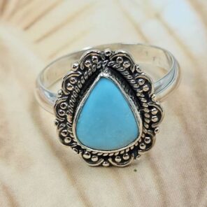 White Water Turquoise Size US 8 925 Sterling Silver Ring (REXT8-321)