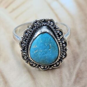 White Water Turquoise Size US 8 925 Sterling Silver Ring (REXT8-320)