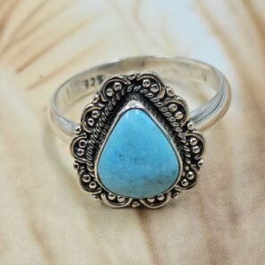 White Water Turquoise Size US 9 925 Sterling Silver Ring (REXT8-326)