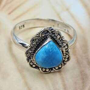 White Water Turquoise Size US 9 925 Sterling Silver Ring (REXT8-327)