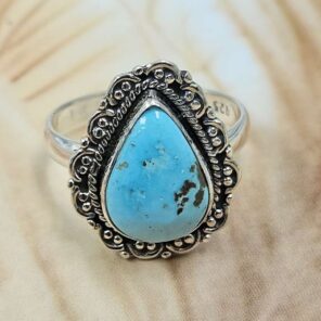 White Water Turquoise Size US 8 925 Sterling Silver Ring (REXT8-322)