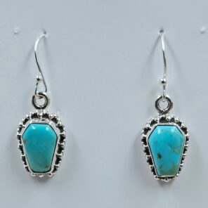 Kingman Turquoise 1" 925 Sterling Silver Coffin Earrings (REXT113-84)