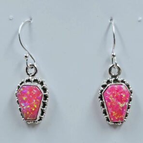 Hot Pink Aurora Opal 1" 925 Sterling Silver Coffin Earrings (REXT113-85)