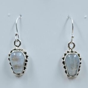 Rainbow Moonstone 1" 925 Sterling Silver Coffin Earrings (REXT113-86)