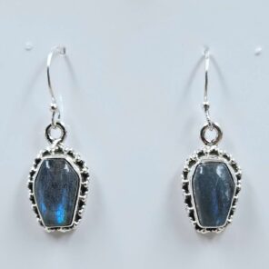 Labradorite 1" 925 Sterling Silver Coffin Earrings (REXT113-87)