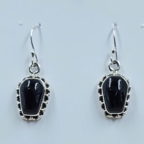Black Onyx 1" 925 Sterling Silver Coffin Earrings (REXT113-88)