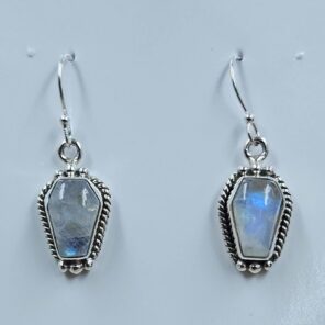 Rainbow Moonstone 1" 925 Sterling Silver Coffin Earrings (REXT113-87)