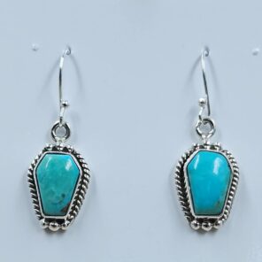 Kingman Turquoise 1" 925 Sterling Silver Coffin Earrings (REXT113-92)