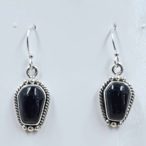 Black Onyx 1" 925 Sterling Silver Coffin Earrings (REXT113-93)