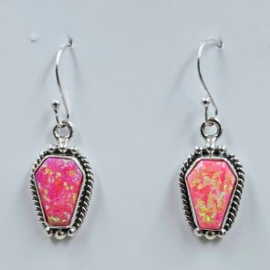 Hot Pink Aurora Opal 1" 925 Sterling Silver Coffin Earrings (REXT113-94)