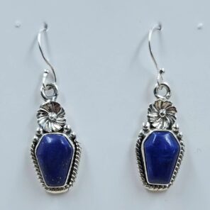 Lapis Lazuli 1.25" 925 Sterling Silver Coffin Earrings (REXT113-95)