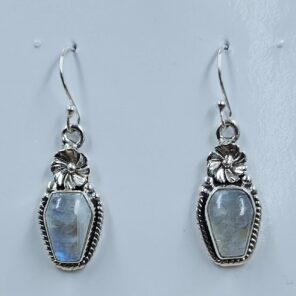 Rainbow Moonstone 1.25" 925 Sterling Silver Coffin Earrings (REXT113-96)