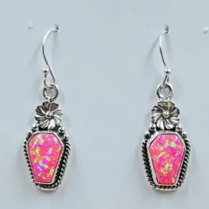 Hot Pink Aurora Opal 1.25" 925 Sterling Silver Coffin Earrings (REXT113-97)