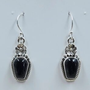 Black Onyx 1.25" 925 Sterling Silver Coffin Earrings (REXT113-98)
