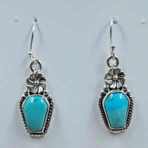 Kingman Turquoise 1.25" 925 Sterling Silver Coffin Earrings (REXT113-99)