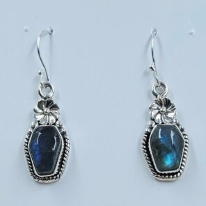 Labradorite 1.25" 925 Sterling Silver Coffin Earrings (REXT113-100)