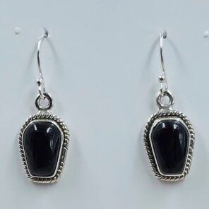 Black Onyx 1" 925 Sterling Silver Coffin Earrings (REXT113-104)